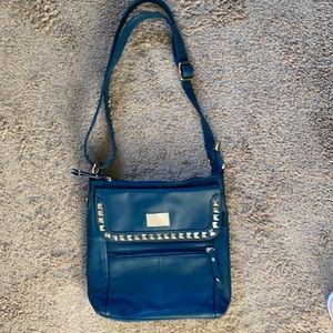 Blue Vegan Leather purse 11 x 10 1/2” x 2